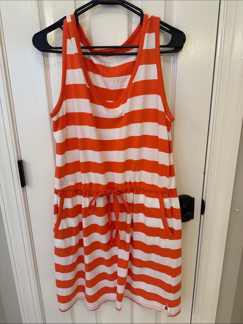 Merona Orange & White Striped Drawstring Tank Romper